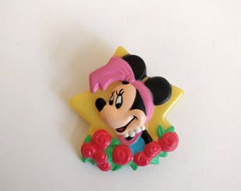 SALE Vintage Avon Minnie Mouse pin 1989 Disney plastic brooch star red roses