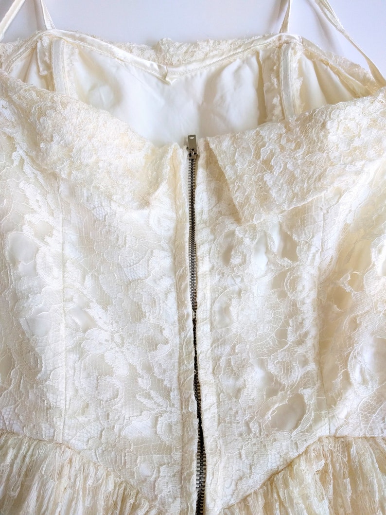 Vintage 60s off white lace dress Cream colored short midi wedding prom