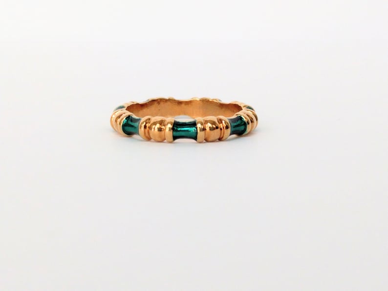 Vintage 70s Avon ring Gold green teal enamel band Royal Circle 1979 minimalist dainty size 6