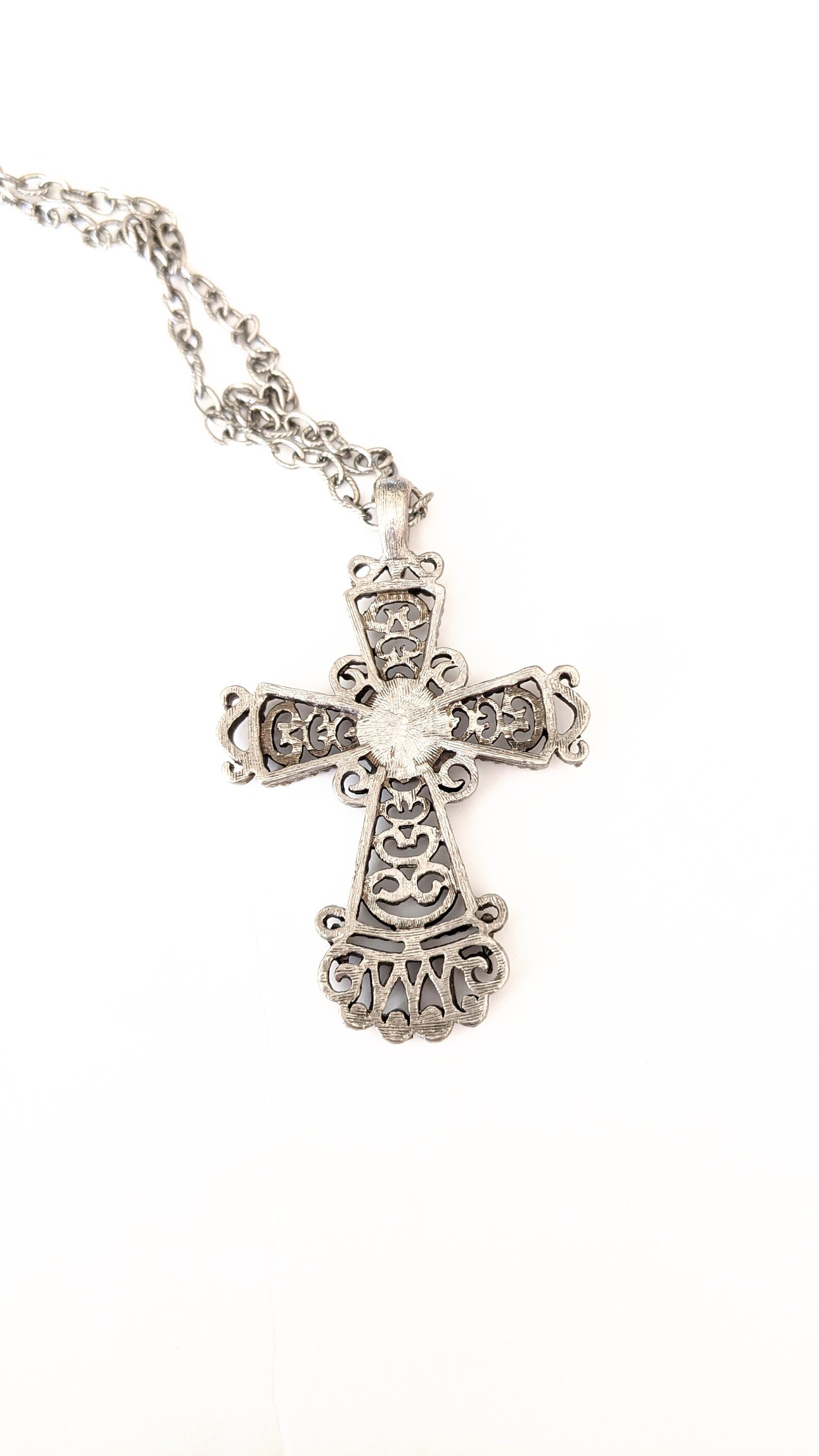 Vintage large gothic cross necklace pendant charm silver tone | Etsy