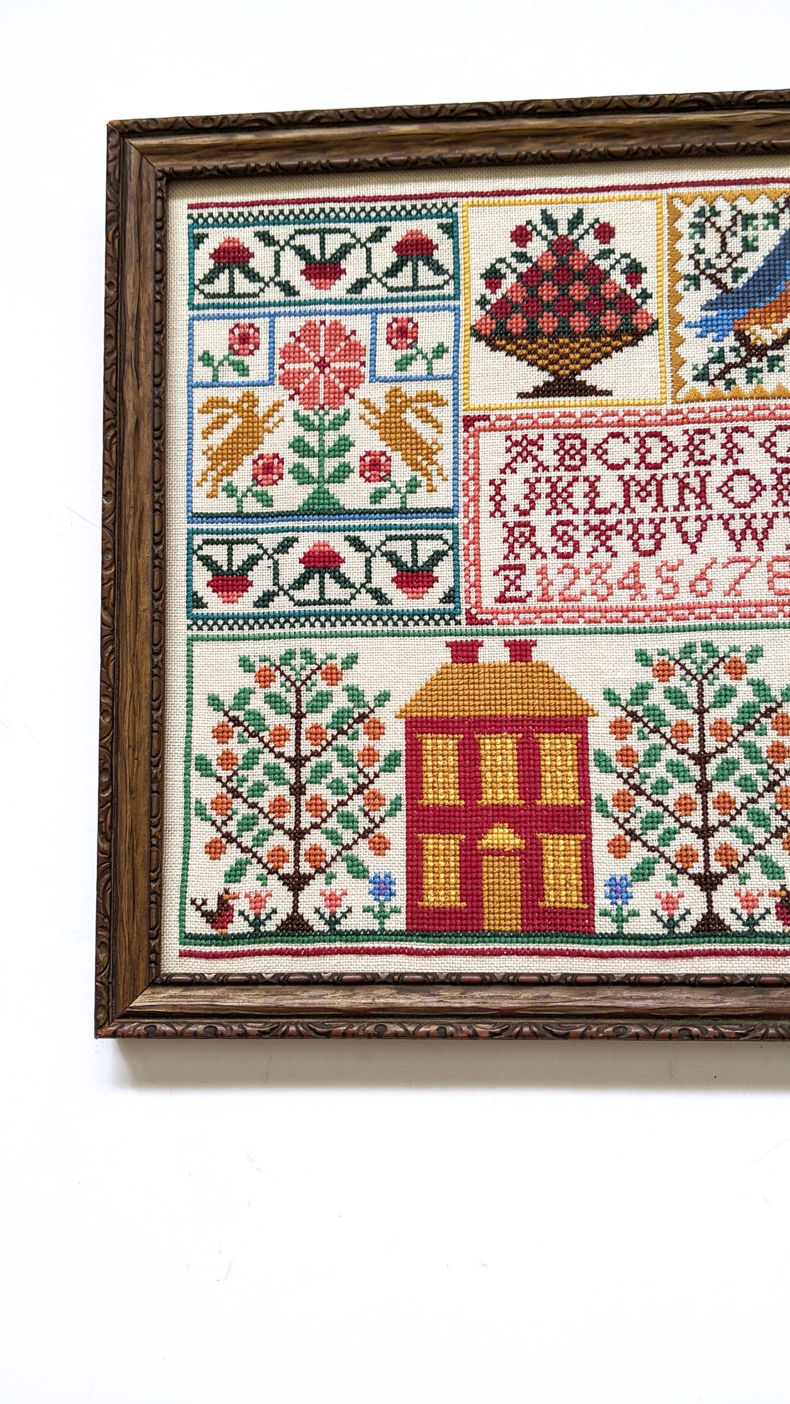 Vintage framed cross stitch picture Pennsylvania Dutch bird Etsy