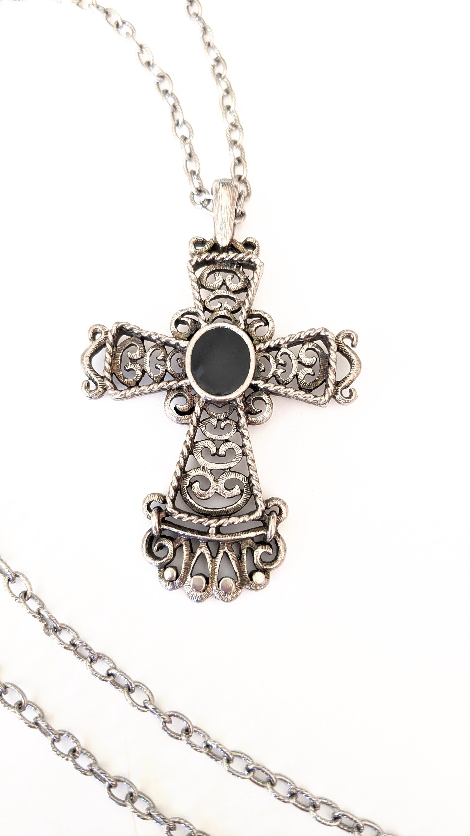 Vintage large gothic cross necklace pendant charm silver tone | Etsy