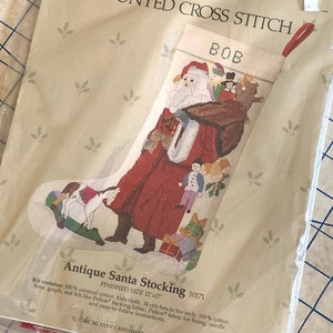 Candamar Antique Santa Stocking Kit 50171, Counted Cross Stitch 12&quot; x 17&quot; Christmas Stocking to Personalize, Unopened Sealed Package 1985