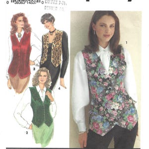 May include: Simplicity sewing pattern 8621 featuring vest designs. The pattern includes illustrations of vests in various colors and patterns, including floral, solid, and animal print. The size range is D (4-8).