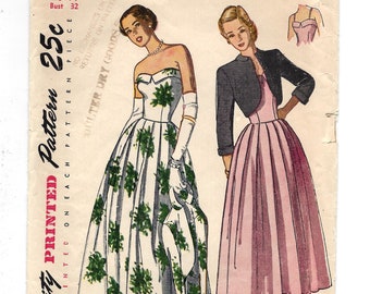 1940s Simplicity 2442 Dress with Bolero Ballerina and Evening Length, Bust 32 Size 14 Vintage Sewing Pattern