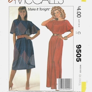 UNCUT 1980s McCall's 9505 Pullover Dress Short Flared Sleeves, Size Ex-Small 6-8 FF Easy Make It Tonight Sewing Pattern