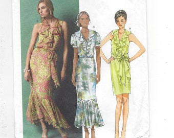 UNCUT Butterick 5879 Lined Dress with Sash Neckline and Hemline Flounce, Multi Sizes 6 - 14 Bust 30.5 - 36 FF Sewing Pattern 2013