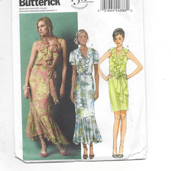 UNCUT Butterick 5879 Lined Dress with Sash Neckline and Hemline Flounce, Multi Sizes 6 - 14 Bust 30.5 - 36 FF Sewing Pattern 2013