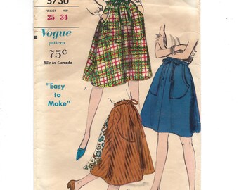 1960s Vogue 5730 Wrapped Back Skirt Flared with Pockets, Waist 25 Hip 34 Easy to Make Vintage Sewing Pattern