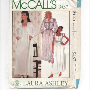 UNCUT 1980s McCall&#39;s 9437 Long Robe Tie Belt and Long Nightgown, Size Ex Small (6-8) Bust 30.5-31.5 Laura Ashley FF Sewing Pattern