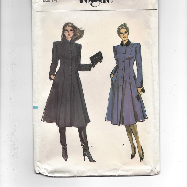 UNCUT 1980s Vogue 7829 Semi-Fitted and Flared Coat with Side Seam Pockets, Bust 36 Size 14 FF Vintage Sewing Pattern