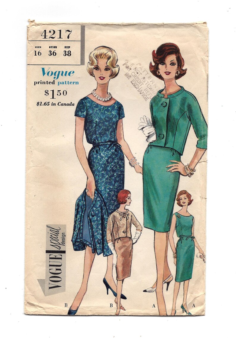 One Piece Dress And Jacket Vogue Special Design With Label 1960s Vogue 4217 Bust 36 Size 16 Uncut Ff Sewing Pattern Craft Supplies Tools Kits How To Keyforrest Lt