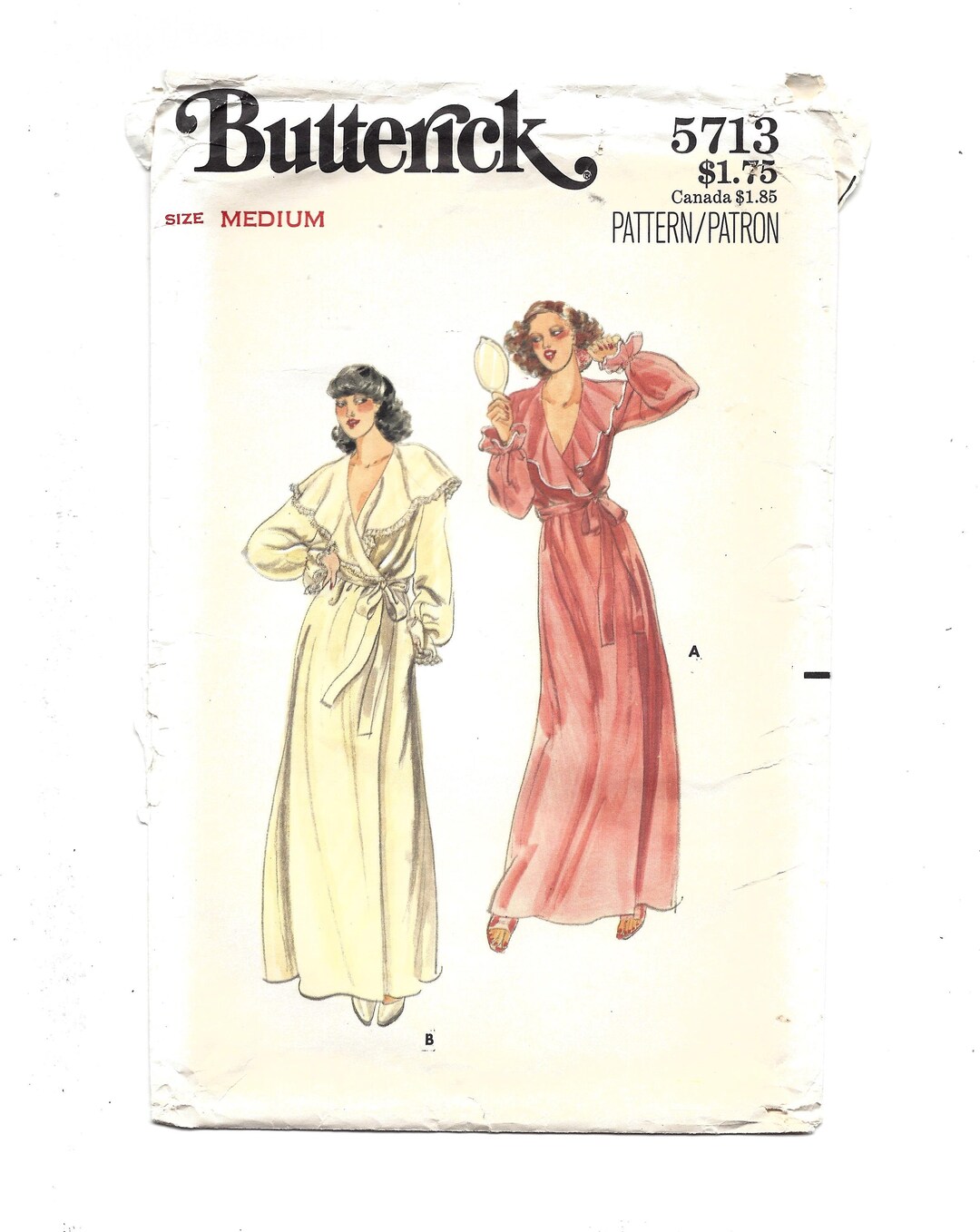 1970s Butterick 5713 Loose-fitting Front Wrapped Robe Evening Length ...
