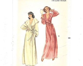 1970s Butterick 5713 Loose-Fitting Front Wrapped Robe Evening Length, Bust 34-36 Size Medium 12-14 Cut and Complete Vintage Sewing Pattern