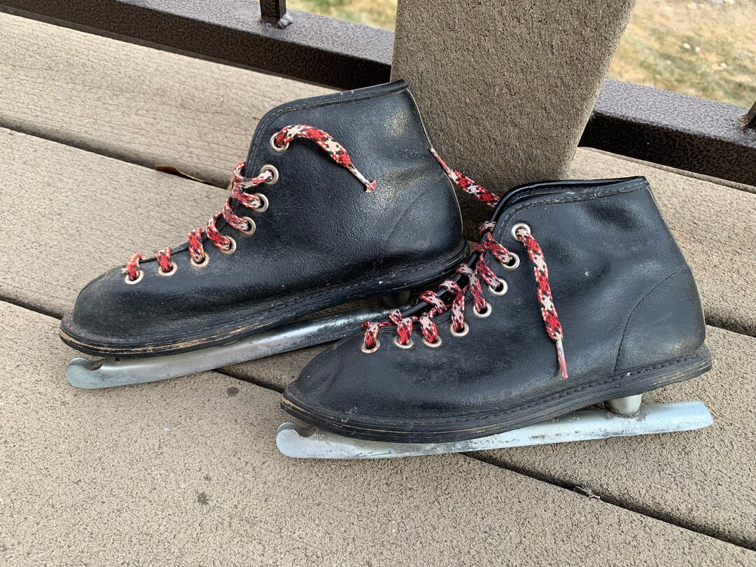 Vintage Boys Double Blade Ice Skates Black Man Made Upper With Etsy