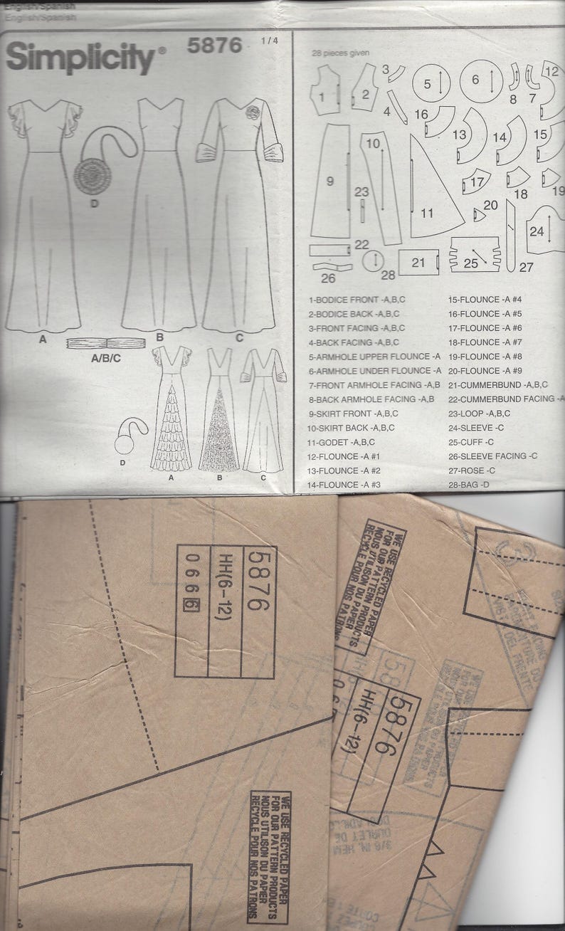 UNCUT Simplicity 5876 Evening Dress 1930s Style With Ruffle & Sleeve ...