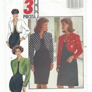 May include: A sewing pattern for a cropped jacket. The pattern is for sizes 6-8-10 and is called Butterick 5224. The pattern includes three pieces and is labeled "Fast & Easy".