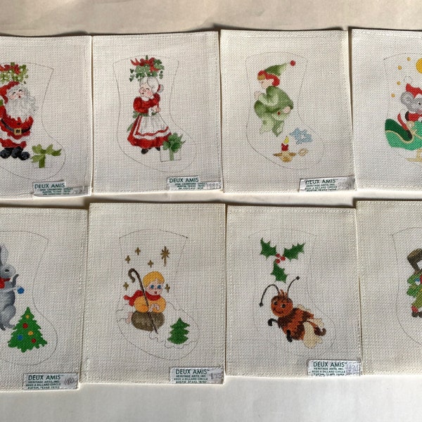 Choice Handpainted Needlepoint Canvas Vintage Deux Amis Mini Stocking, No Thread Included, 5 1/2" Christmas Stocking Design