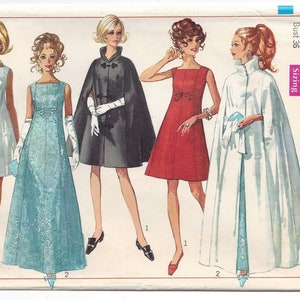 UNCUT 1960s Simplicity 7858 Evening Dress and Cape in Two Lengths Dress is Sleeveless & No Collar, Bust 36 Size 14 FF Vintage Sewing Pattern