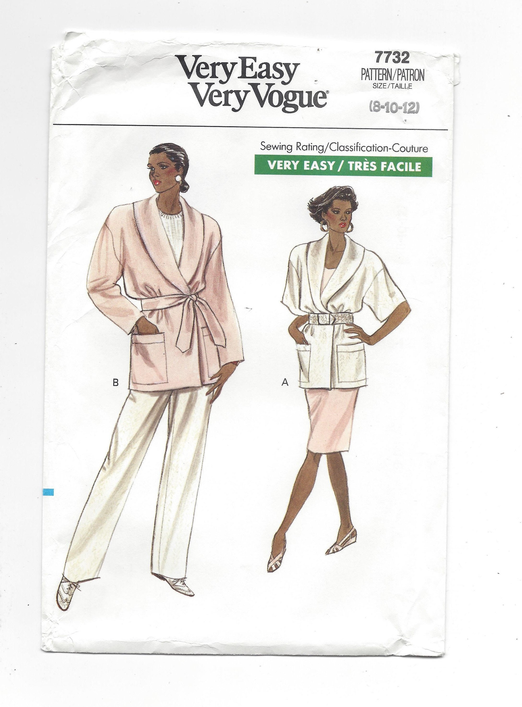 UNCUT 1990 Vogue 7732 Wrap Jacket Straight Skirt Pants Belt, Bust