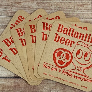 Vintage Ballantine Beer Coasters, Set of 6 Cardboard Bar Coasters each 3 1/2&quot; Square, Unused 1960s