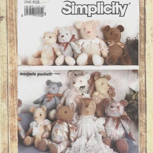 UNCUT Simplicity 7210 374 Stuffed Bears 3 Sizes - Sm Med Lg, FF Marjorie Puckett Sewing Pattern 1991