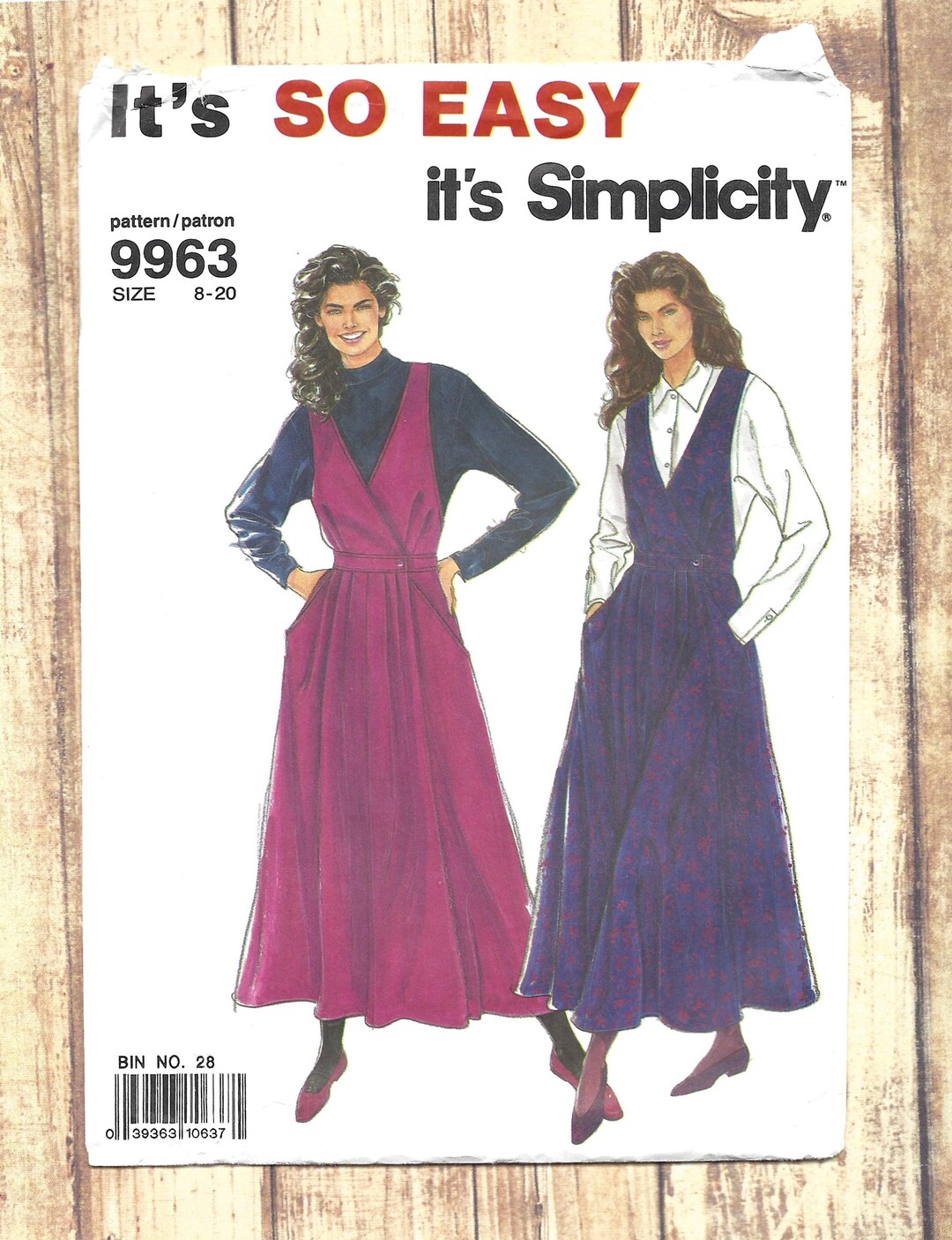9963 UNCUT 1990 Simplicity 9963 Jumper Pleated Skirt, Sizes 8 Thru 20 Bust ...