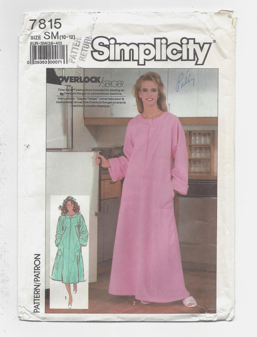 Front Zip Robe Sewing Pattern UNCUT 1980s Simplicity 7815 Front Zip Robe in Two Lengths Raglan ...