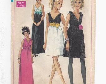 UNCUT 1960s Simplicity 7855 Dress Evening Cocktail, Bust 32 Size 9Jr FF Vintage Sewing Pattern