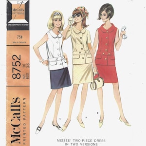 May include: Vintage McCall's printed pattern for Misses' two-piece dresses. The illustration shows three women in different versions of the dress. The pattern number is 8752, with a bust size of 36. The price is 75¢.