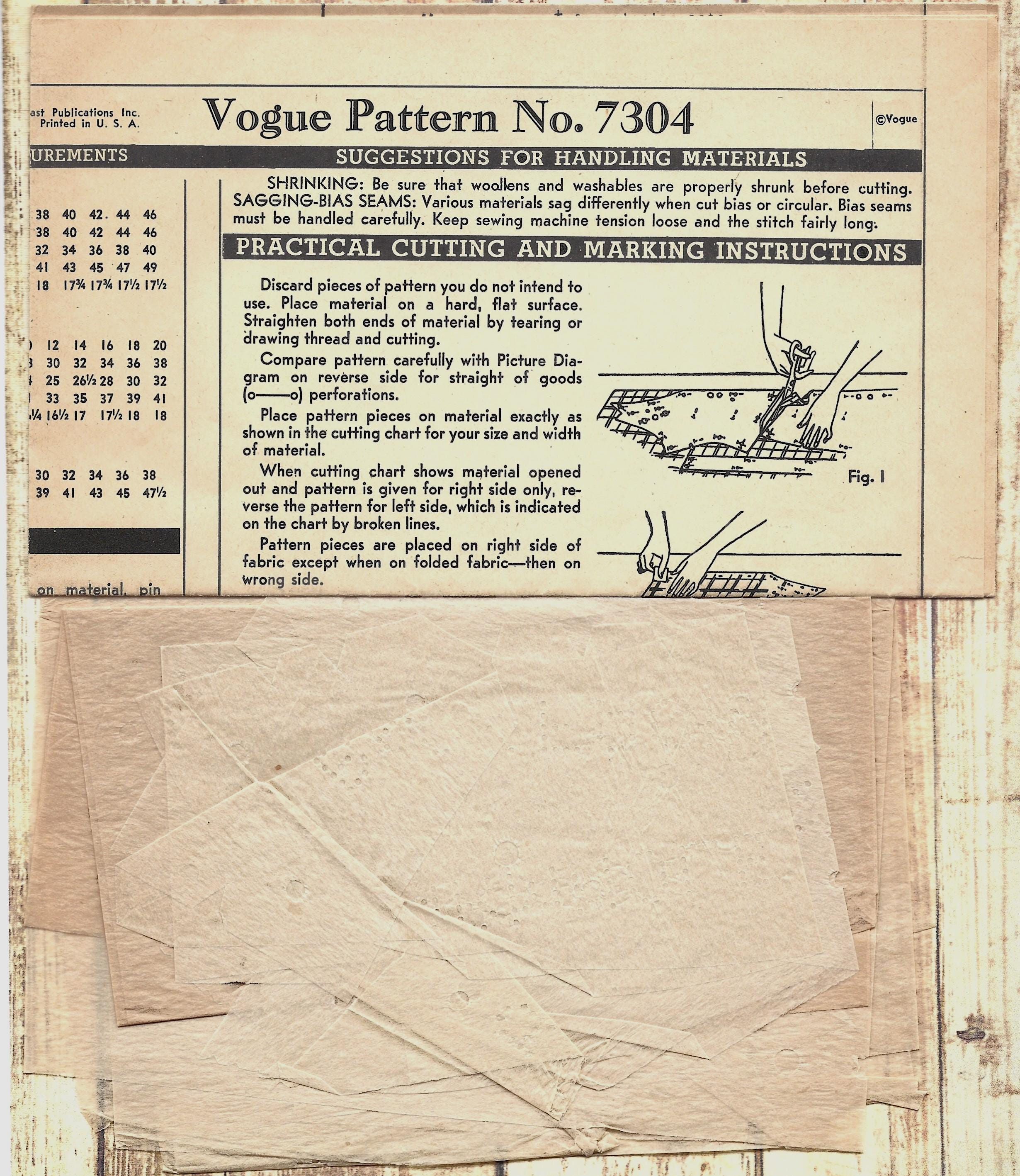 1950s Vogue 7304 Blouse Deep V-neckline, Bust 28 Size 10 Unprinted ...