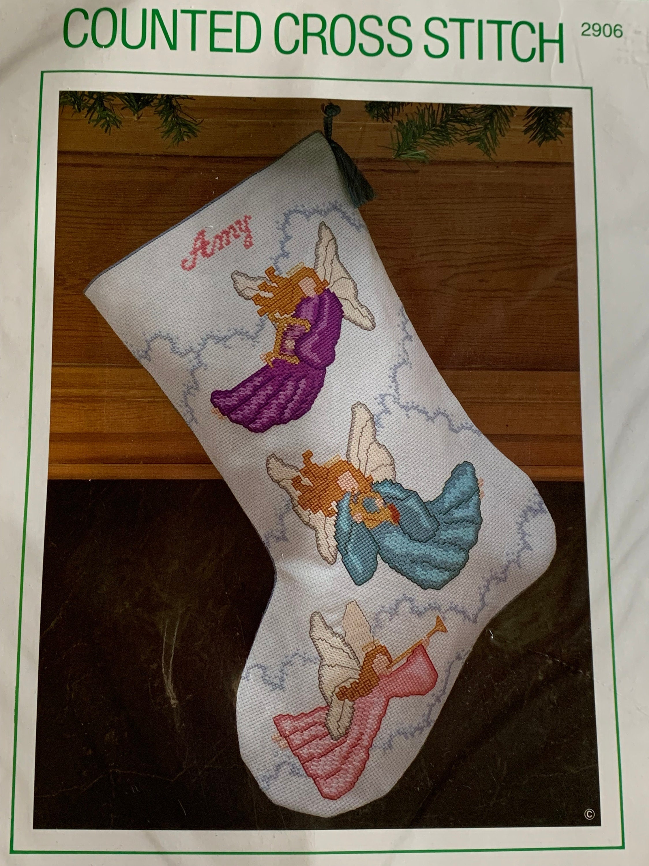Angels is a colorful and contemporary needlepoint Christmas stocking kit by  Jolly Red. – Needlepoint For Fun