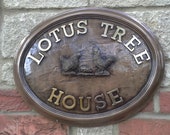 Large Oval Chickens, Cock and Hen style House Name number Sig in cold cast bronze or pewter. Add up to 20 letters.