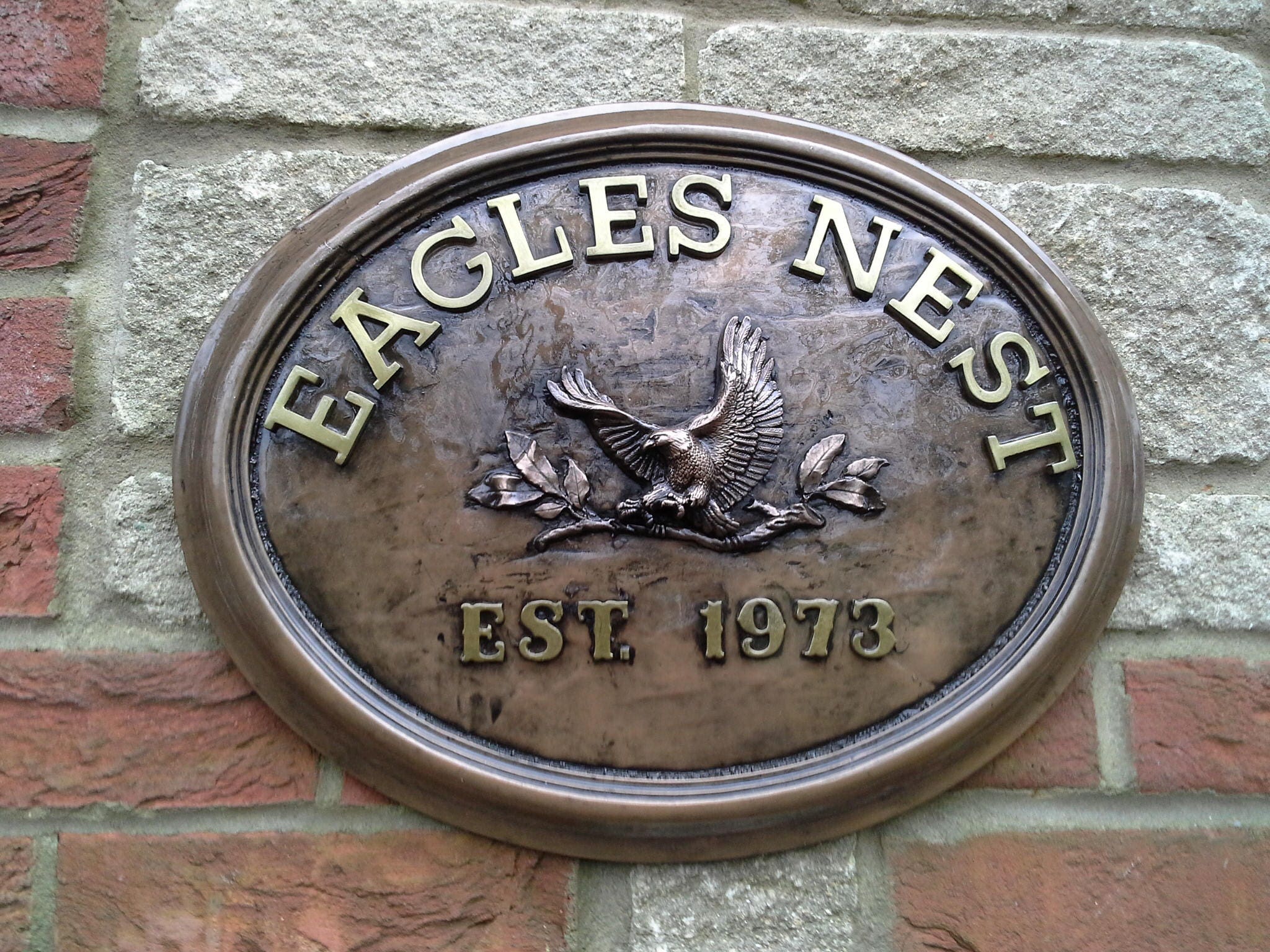 Large House Name Plate Oval Design In Bronze And Pewter Etsy