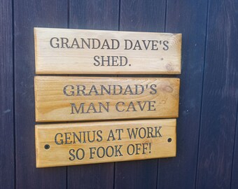 Personalised shed or workshop sign gift for Grandad and dads on fathers day, bithdays and any day occassions.