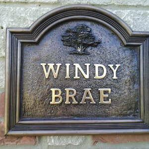 Large sign for house. Vintage style Cold cast in Bronze or Pewter.  Add up to 16 letters & a motif of your choice to this house name sign.