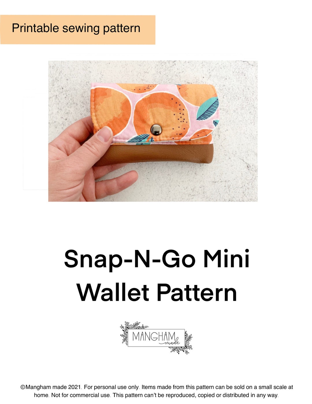 Digital Sewing Pattern PDF, Mini Wallet Sewing Pattern, Snapngo