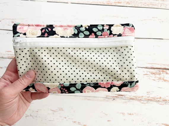 Vinyl Pouch, Clear Pouch, Bandaid Holder, Zipper Pouch, Floral Pouch,  pencil Pouch, Travel Bag