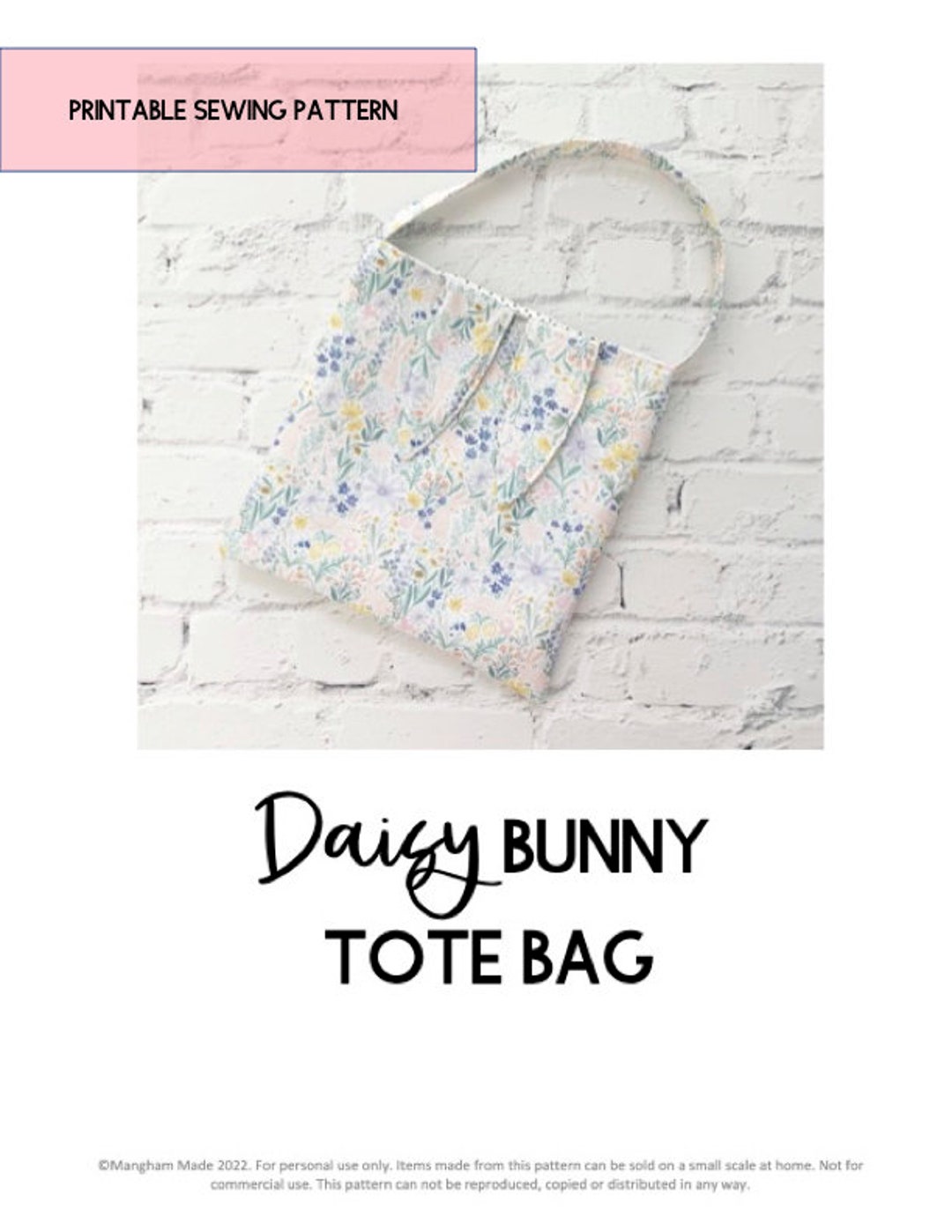 Digital Sewing Pattern PDF, Daisy Bunny Tote Bag, Easter Tote Bag ...