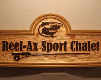 RUSTIC WOOD SIGN | Hand Carved Sign | Personalized Signs | Carved Wooden Signs | Fishing Signs | Sporting Signs | Chalet Signs | Cabin Signs