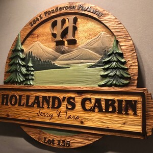 CUSTOM CARVED CABIN signs, wood signs, handmade signs, rustic signs, custom signs, house signs, home signs, cottage signs image 3