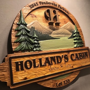 CUSTOM CARVED CABIN signs, wood signs, handmade signs, rustic signs, custom signs, house signs, home signs, cottage signs image 2