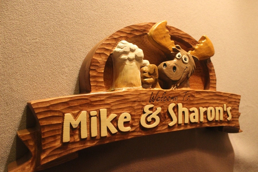 PERSONALIZED BAR SIGNS Hand Carved Signs Carved Wooden Signs Beer Signs