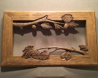 Custom Carved Picture Frame | Pinecone Frame | Hand Carved Frame | Handmade Photo Frame | Wooden Frame | Rustic Wood Picture Frame | Frames