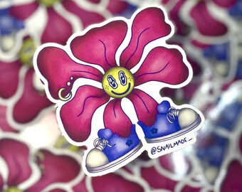 Abstract flower Sticker for your water bottle, laptop, helmet, tumbler, planner! • smiley, happy, cute, bright, pink, funky, trippy, decal