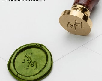 Carimbo de cera personalizado para casamento, selo de latão com iniciais, feito à mão.