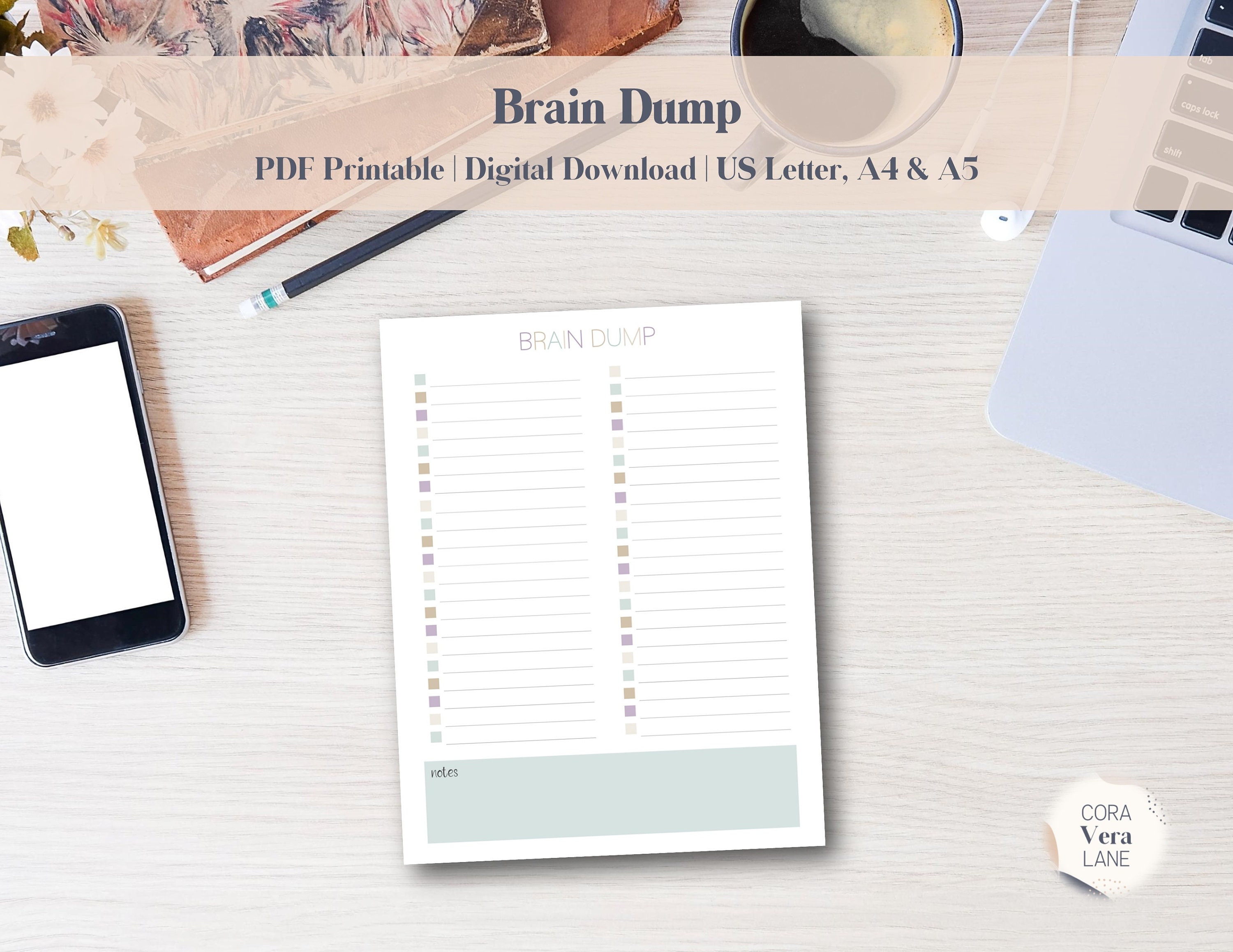 Brain Dump Printable, Instant Download, Productivity Planner