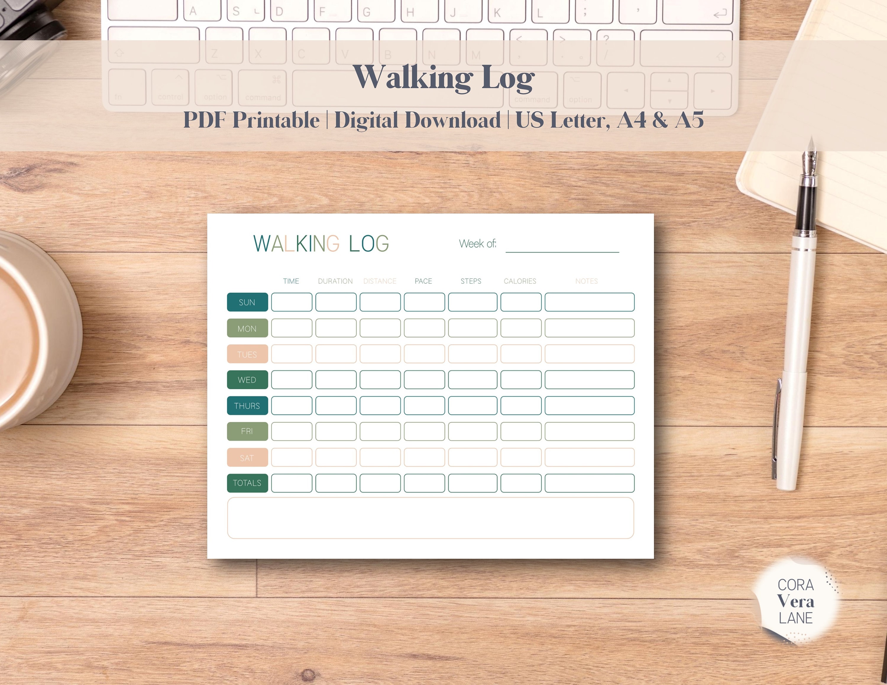 Daily Walking Log Printable, Fitness Tracker, Step Tracker, Printable ...
