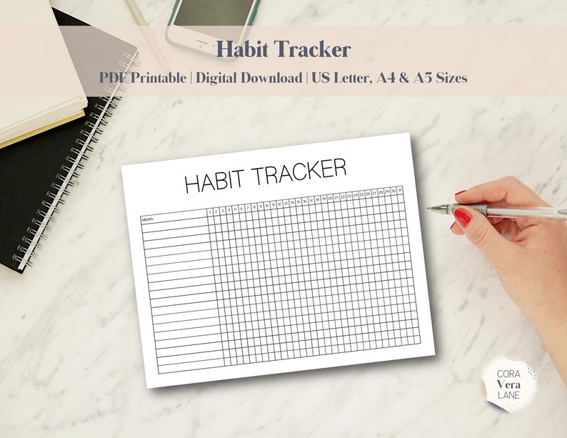 Habit Tracker Printable, Routine Tracking Habits, Habit Log, Daily Habit Tracker, Monthly Habit