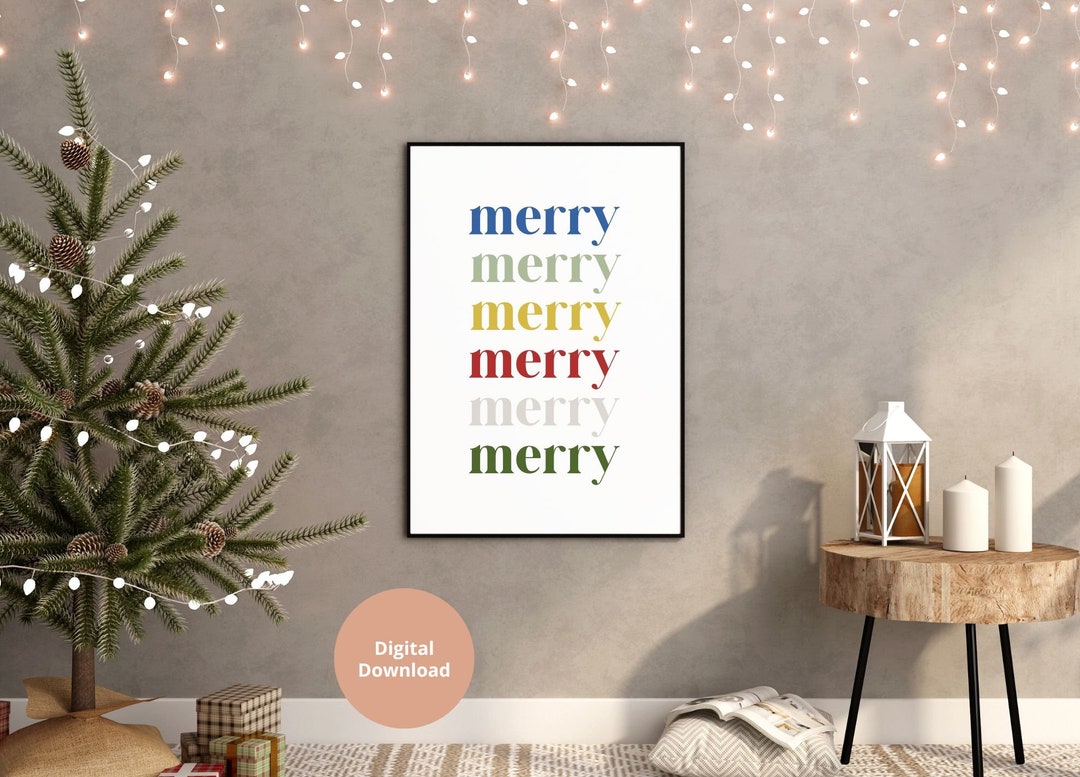 Christmas Wall Art Printable Merry Art Print Christmas Etsy